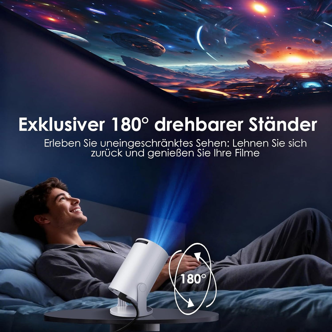 WOLFANG Mini Beamer【Integrierte Apps & WiFi 6】 1080P Tragbarer Projektor mit Bluetooth 5.4 und Auto