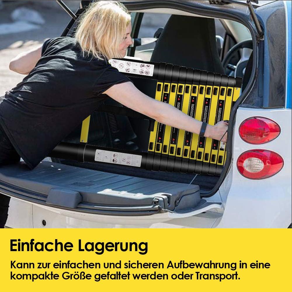 Joparri Aluminium Teleskopleiter mit Abnehmbarem Haken, 3.8M Ausziehbare Leiter, Rutschfester Alulei