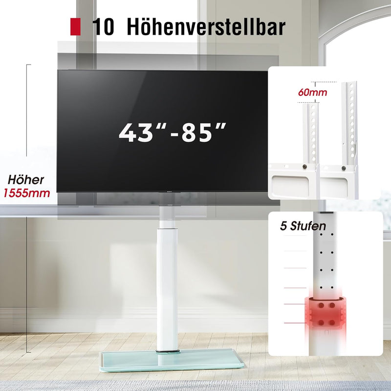 AOKCOS TV Ständer Bodenständer Höher 1.6m für 43-75 85 Zoll Fernseher, Neigbar Schwenkbar Höhenverst