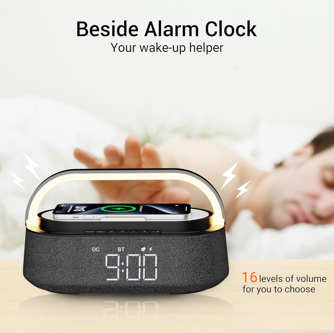 COLSUR Radiowecker Digital mit Wireless Charger, Bluetooth Lautsprecher mit USB-Ladegerät, Smart Wec