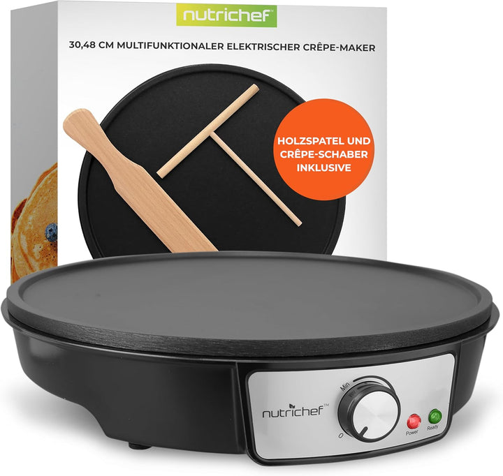 Nutrichef PCRM12EU Elektro-Griddle-Crêpe-Maker-Kochfeld Antihaftbeschichtete 12-Zoll-Aluminium-Kochp