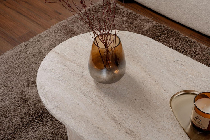 Hanah Home Elegant Coffee Table, Travertine Color, 119 x 39.8 x 60 cm | 100% Melamine Coated Particl