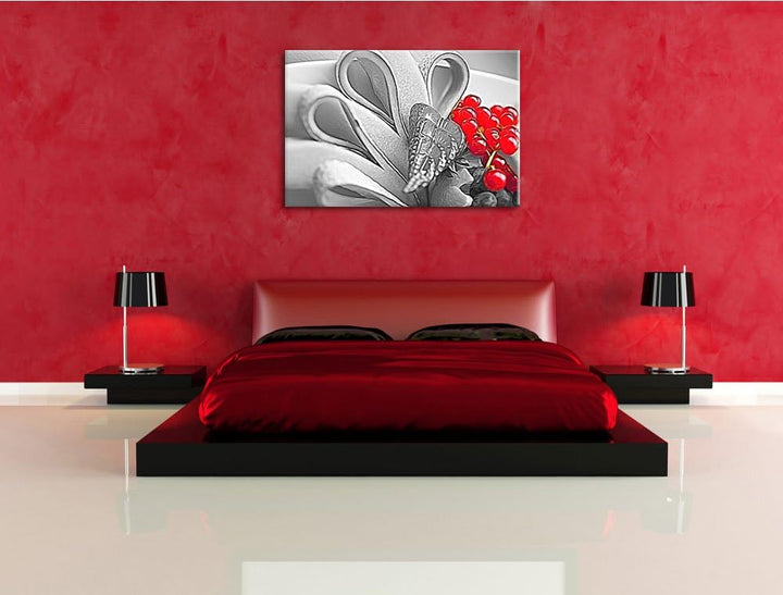 bunte frische Obstschale schwarz/weiss Deluxe Format: 100x70 cm auf Leinwand, XXL riesige Bilder fer