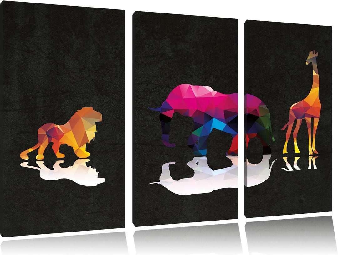 Pixxprint Tiere der Savanne als Leinwandbild/Grösse: 3 Teilig (120x80) cm/Wandbild/Kunstdruck/fertig