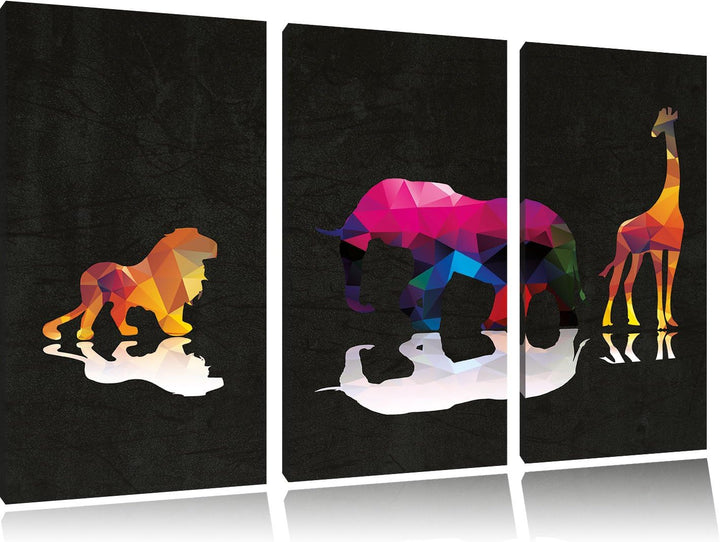 Pixxprint Tiere der Savanne als Leinwandbild/Grösse: 3 Teilig (120x80) cm/Wandbild/Kunstdruck/fertig