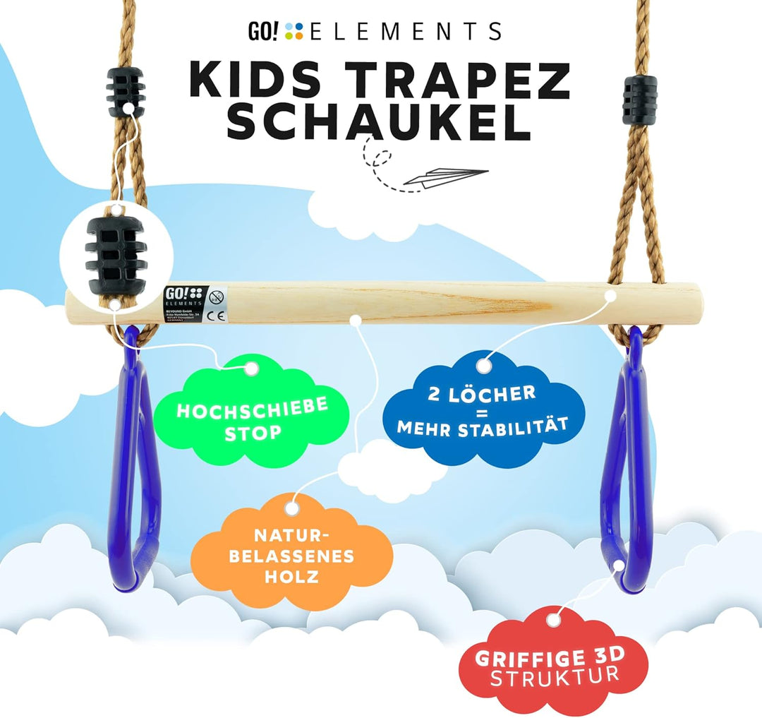 GO!elements Trapez Schaukel Garten - Kinderschaukel Outdoor Indoor - Schaukelsitz Schaukelbrett Bret