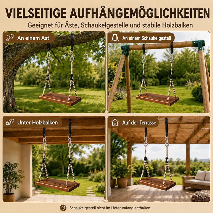 Holzschaukel für Garten & Innenbereich – Schaukelsitz aus Massivholz (43x20x2,5cm) bis 200kg, Kinder