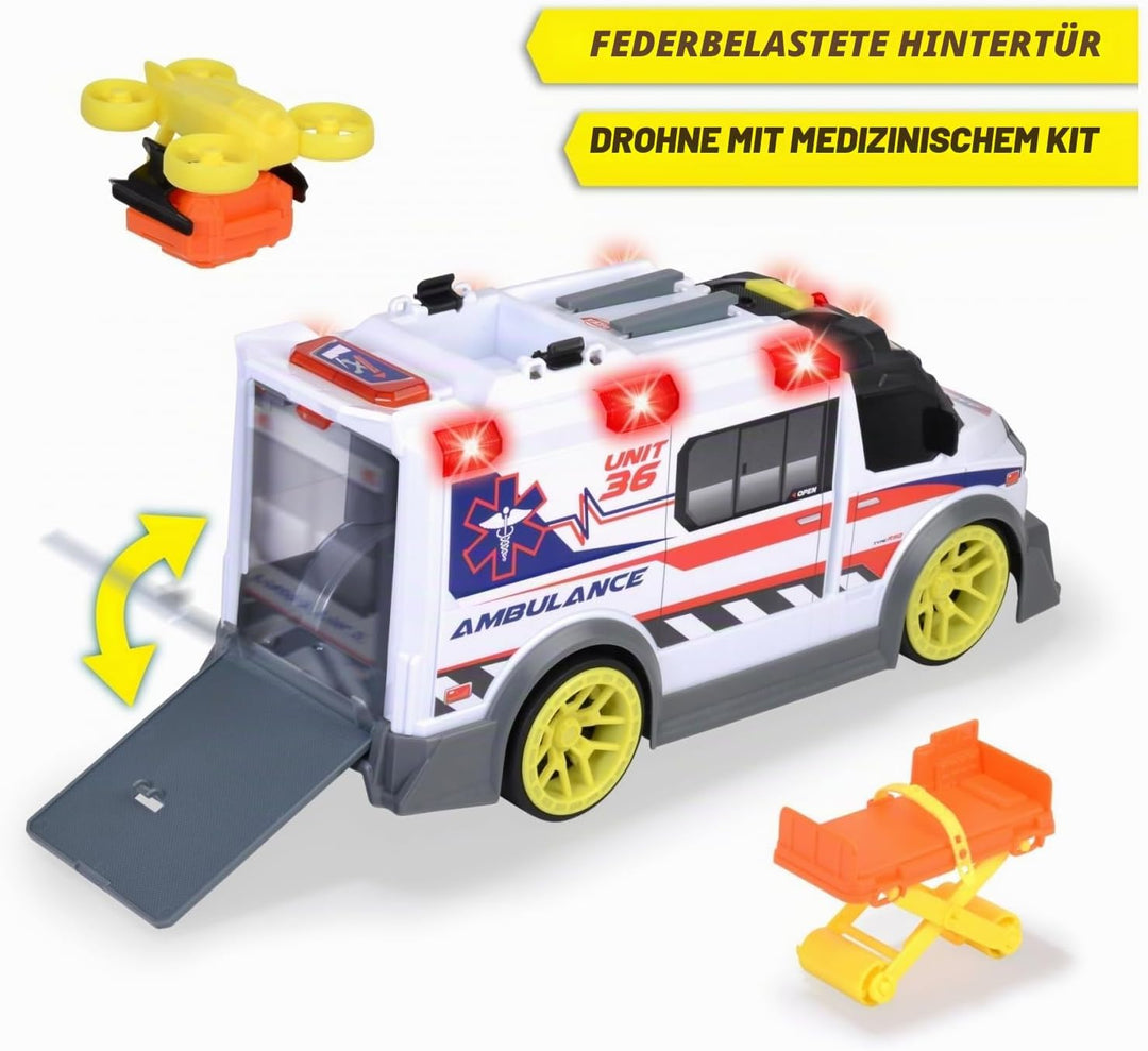 Dickie Toys - grosser Spielzeug-Krankenwagen mit vielen Extras (35,5 cm) - Rettungswagen mit Spiel-D