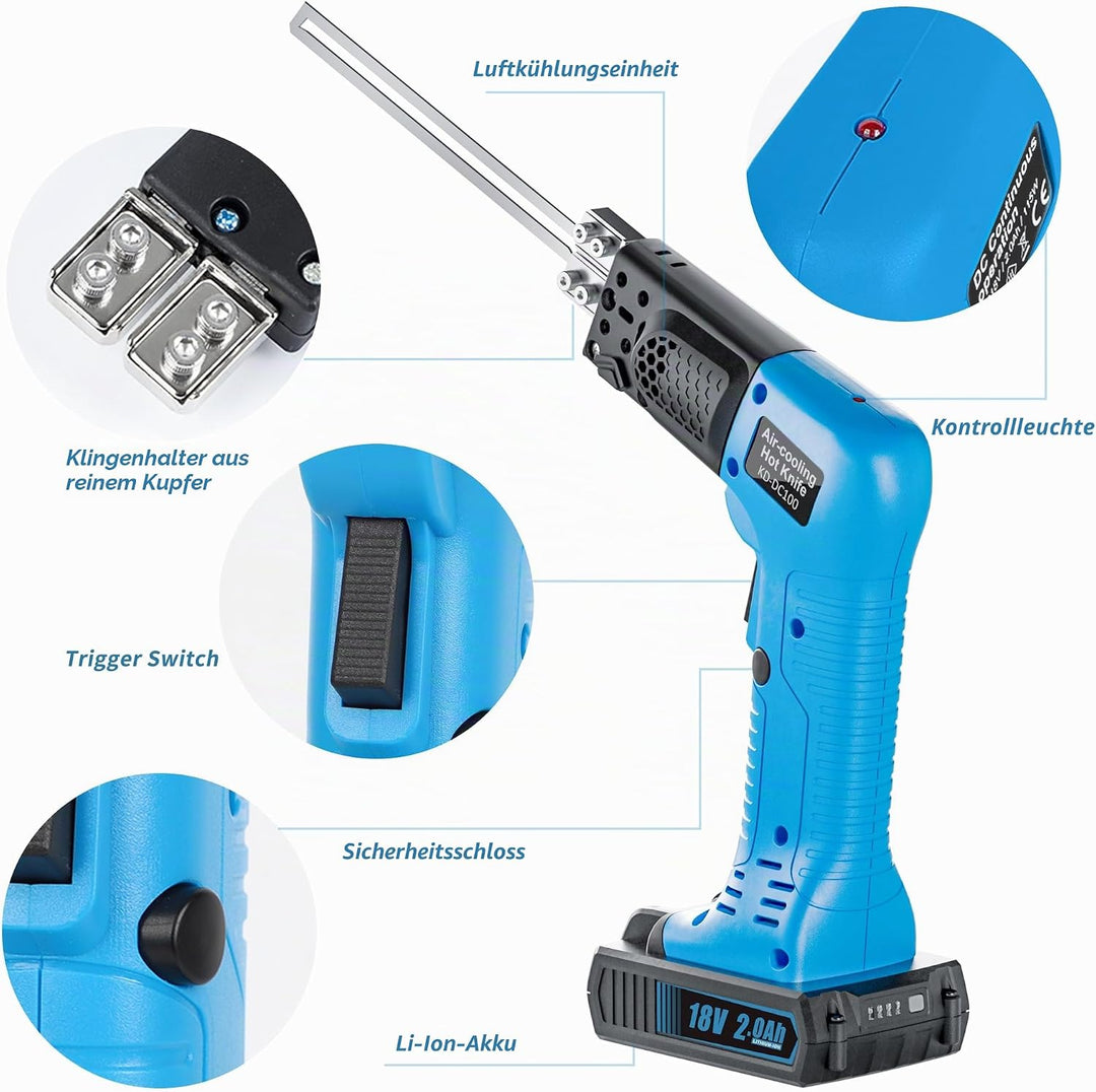 MINOVA Akku-Styrocutter Pro Elektrischer Heissschneider für Stoffe und Seile inklusive Messer und Zu
