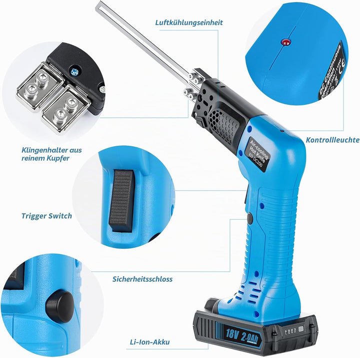 MINOVA Akku-Styrocutter Pro Elektrischer Heissschneider für Stoffe und Seile inklusive Messer und Zu