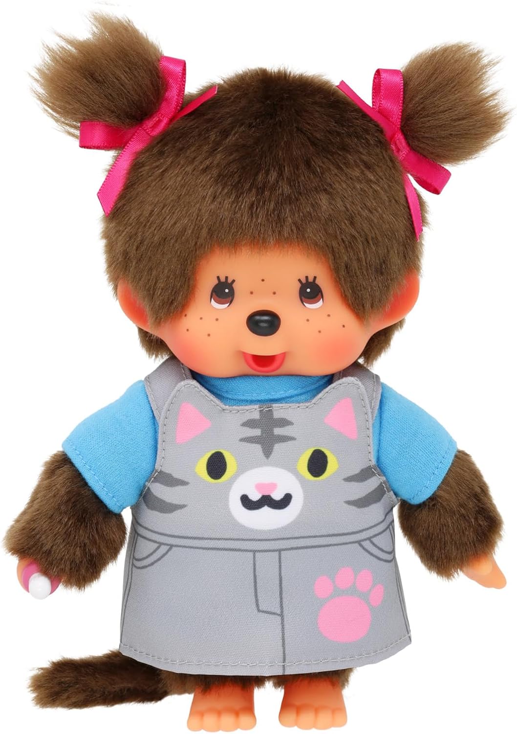 Sekiguchi 203895 - Original Monchhichi Mädchen mit Latzkleid und Katzengesicht, ca. 20 cm grosses Ku