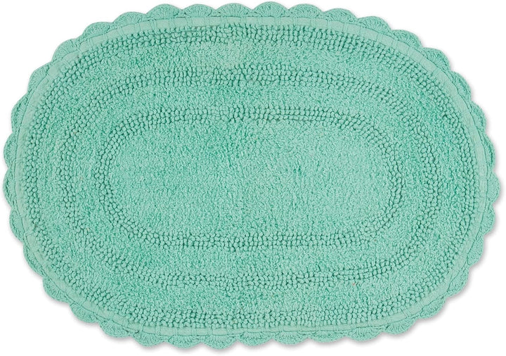 DII Crochet Collection Wende-Badematte, klein, oval, 43 x 61 cm, Aqua Small Oval, 17x24" Aqua, Small