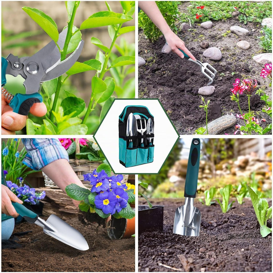 Gartenwerkzeug Set，9 Stück Garten Hand Werkzeuge，Praktische Aufbewahrungstasche und Anti-Rutsch-Grif