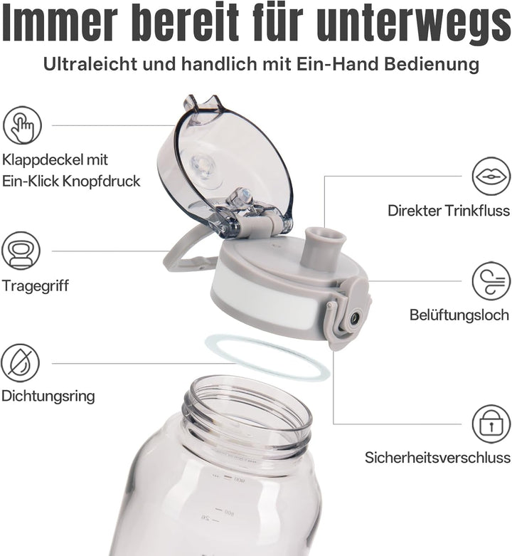 UZSPACE Trinkflasche Kinder 600ml, Sport Trinkflasche Auslaufsicher mit Einhandbedienung, Kohlensäur