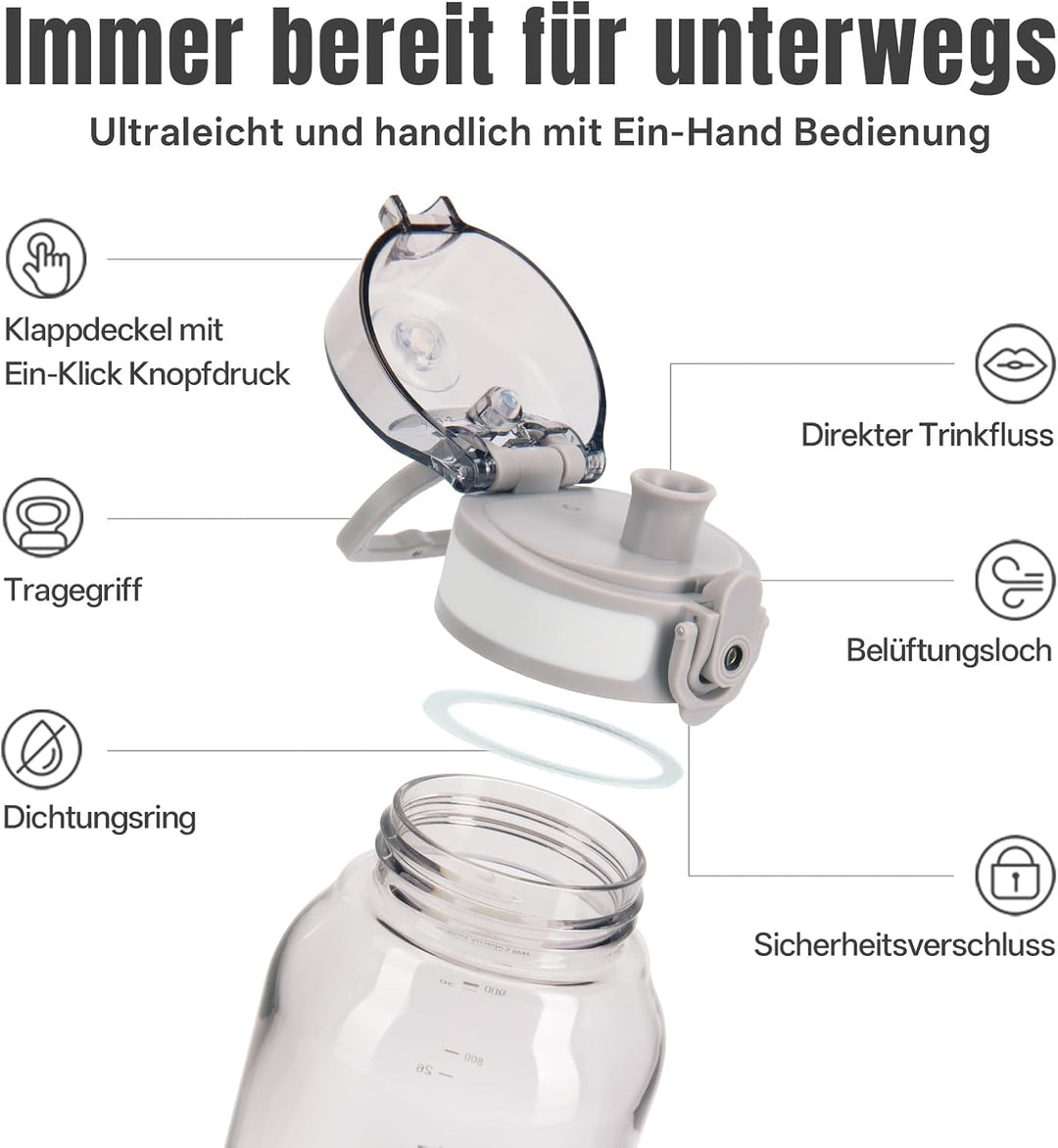 UZSPACE Trinkflasche Kinder 600ml, Sport Trinkflasche Auslaufsicher mit Einhandbedienung, Kohlensäur