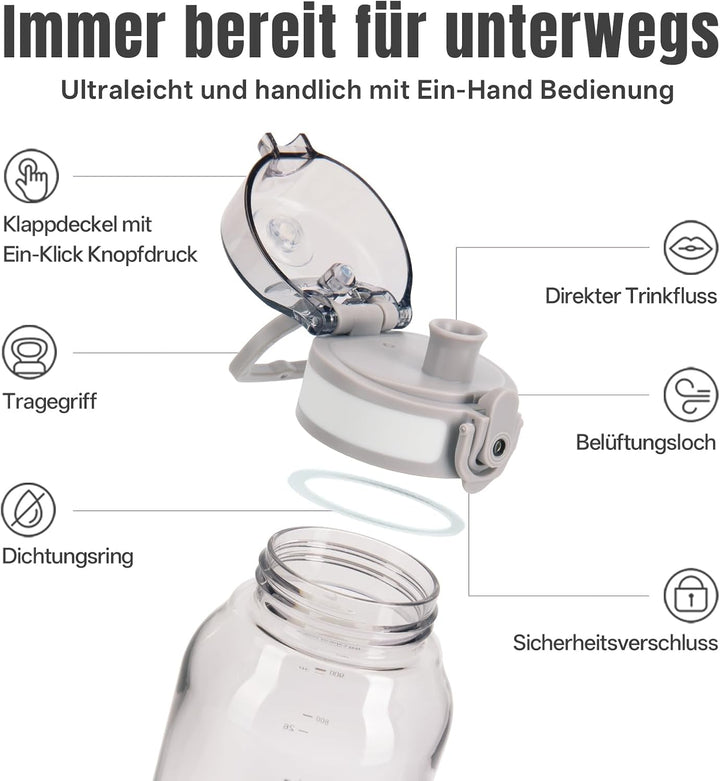 UZSPACE Trinkflasche Kinder 600ml, Sport Trinkflasche Auslaufsicher mit Einhandbedienung, Kohlensäur