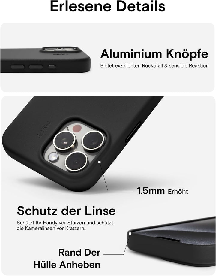 MOFT Magnetische Hülle für iPhone 15 Pro Kompatibel mit MagSafe, MOVAS Vegane Lederhülle, Weiches Be