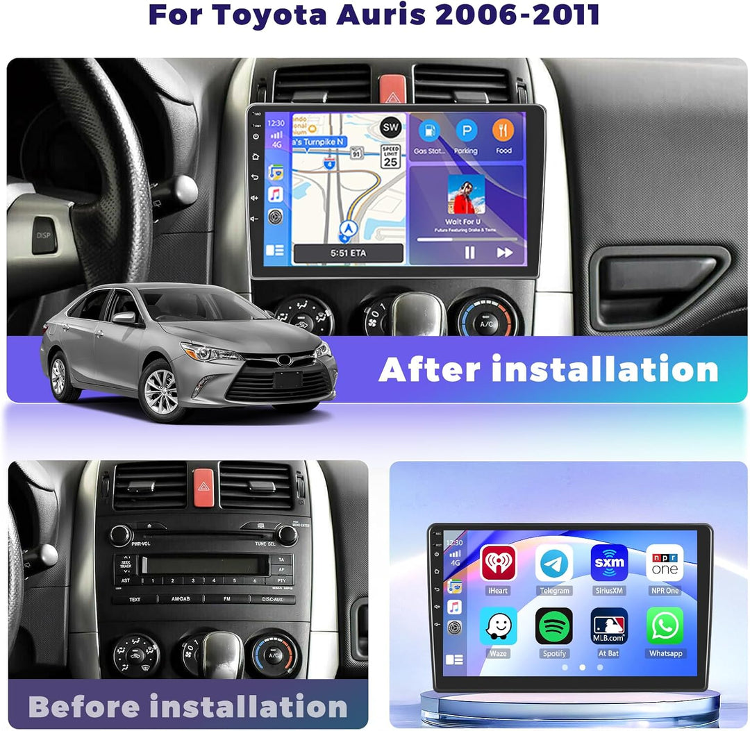8 Core 4G+64G Hikity Android 15 Autoradio für Toyota Auris 2006-2011 mit Carplay Android Auto Navi,A