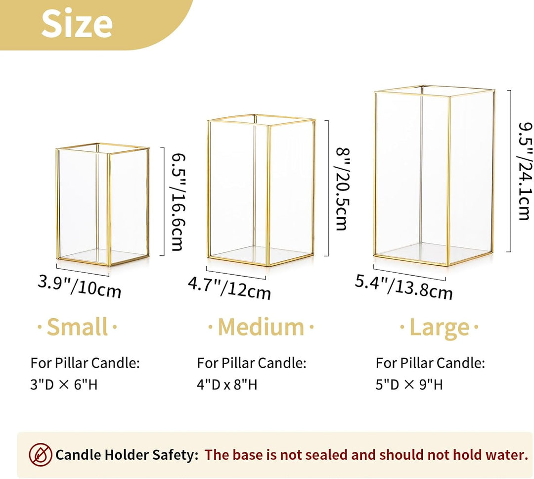 Nuptio Kerzenständer Glas Windlicht: Set von 3 Gross Kerzenhalter Stumpenkerzen, Dekorative Laternen