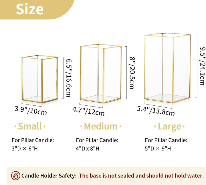 Nuptio Kerzenständer Glas Windlicht: Set von 3 Gross Kerzenhalter Stumpenkerzen, Dekorative Laternen