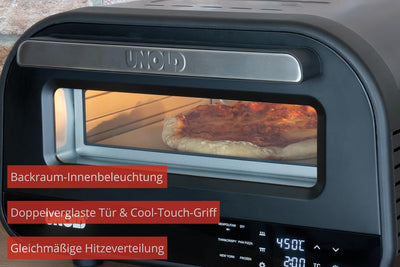 Unold 68815 Pizzaofen Don Luigi - Schwarz, Elektrischer Ofen, 1.700 Watt, rostfreier Edelstahl, bis