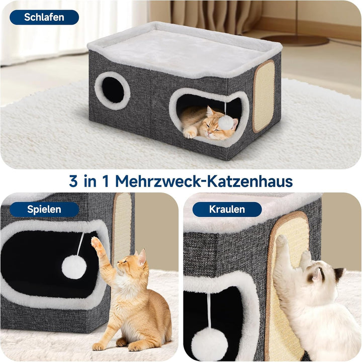 Shikha Faltbares Katzenhöhle, Katzenhaus Indoor grosse Katzen, 61T*45B*32H cm 2 Schicht Katzenwürfel
