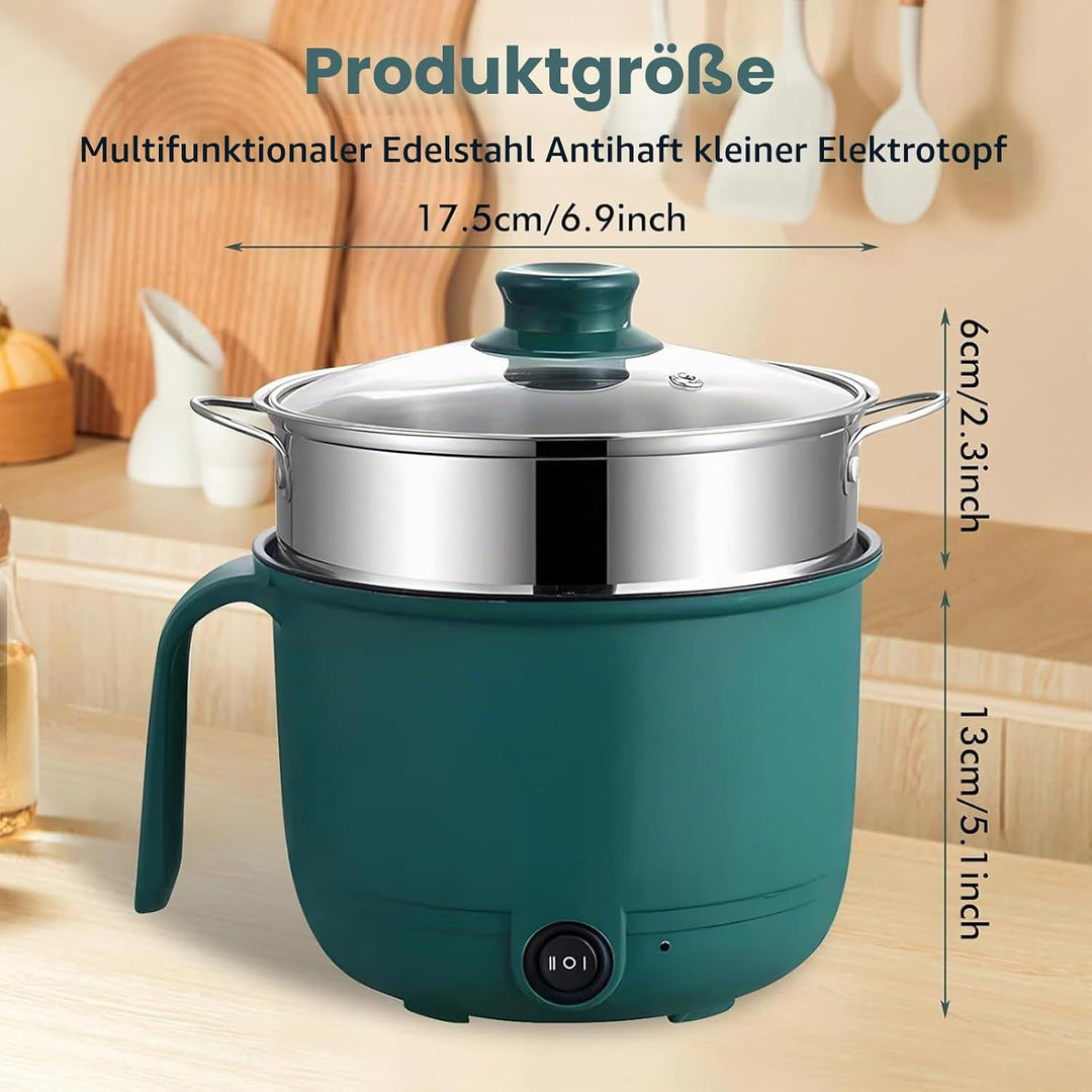 Elektrische Hot Pot Topf mit Dampfgarer, 1.5L Kleiner Elektrischer Kochtopf, 220V Mini Antihaft Mult