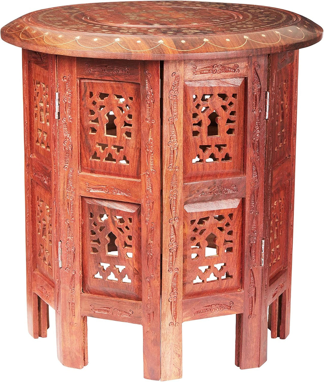 Marokkanischer Tisch Beistelltisch aus Holz Caglanur Braun ø 38cm gross rund | Orientalischer runder