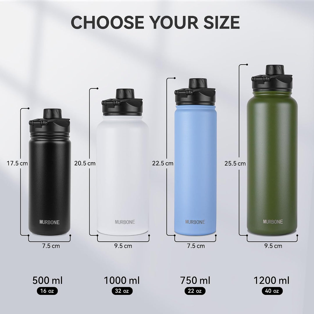Edelstahl Trinkflasche 750ml (+2 Deckel)-mit Strohhalm,BPA frei,Thermosflasche Auslaufsicher,Kohlens