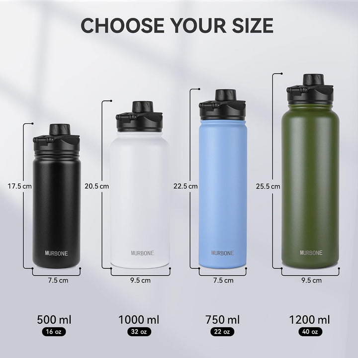 Edelstahl Trinkflasche 500ml (+2 Deckel)-mit Strohhalm,BPA frei,Thermosflasche Auslaufsicher,Kohlens