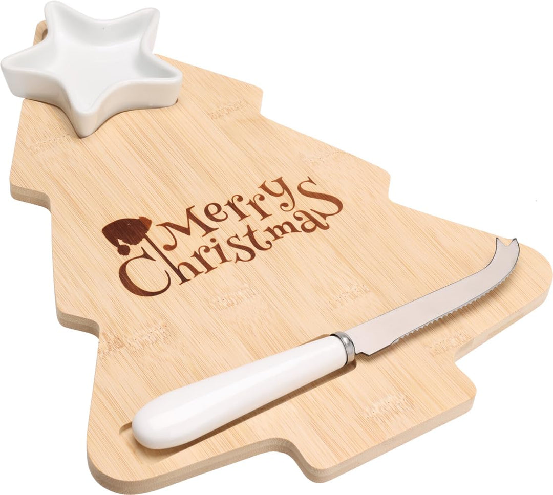 Weihnachtliches Käsebrett mit Messer und Dipschale - Käse Brett Weihnachten, Servierbrett, Käsemesse