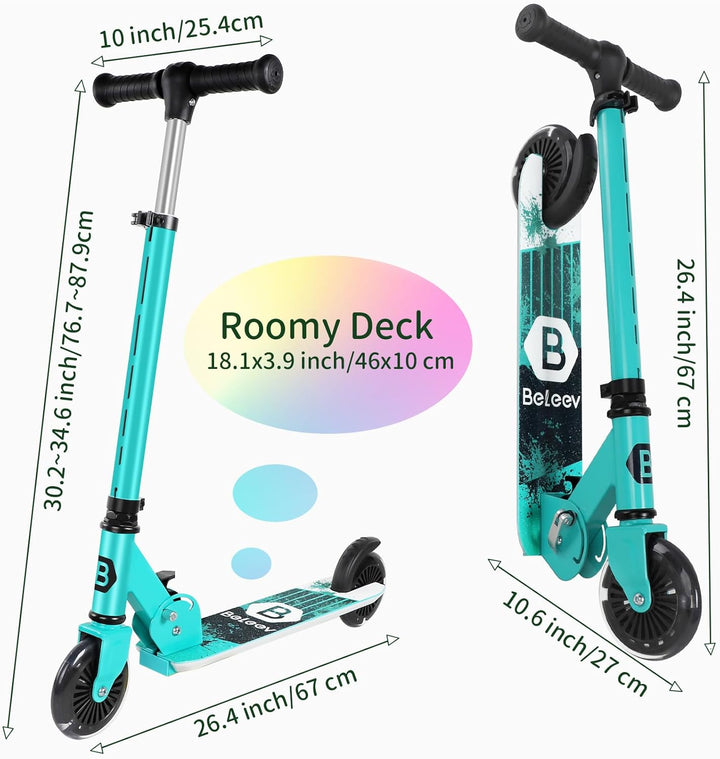 BELEEV V2 Roller Kinder Scooter 6 Jahre, Upgrade mit LED leuchtenden Rädern, Lenksäule und Deck, Höh