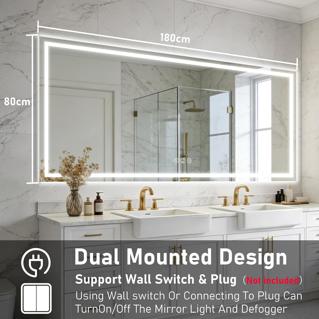 Bluetooth Badspiegel mit Beleuchtung LED, 80x180cm Spiegel mit Light, Wandspiegel mit Frontbeleuchtu