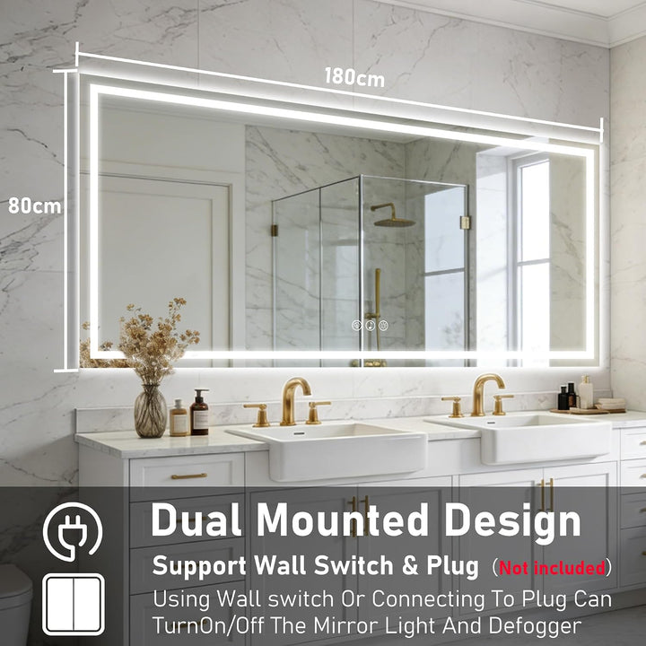 Bluetooth Badspiegel mit Beleuchtung LED, 80x180cm Spiegel mit Light, Wandspiegel mit Frontbeleuchtu