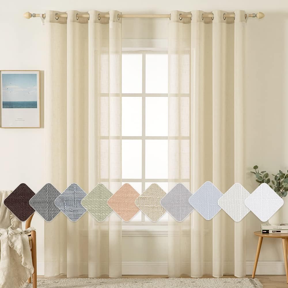 MIULEE 2er Set Voile Vorhang Sheer Leinenvorhang mit Ösen Transparent Leinen Optik Gardine Ösenschal