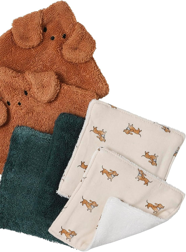 VERTBAUDET 6er-Pack wiederverwendbare Baby-Feuchttücher pack dunkelgrün/dackel
