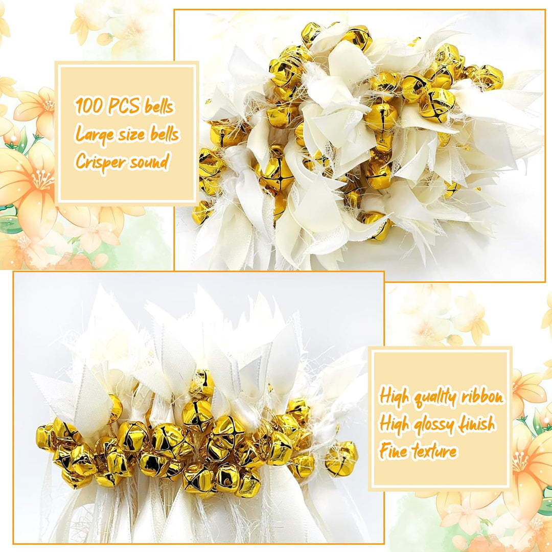 Wedding Wands,50 Stück Stäbe mit 100 Gross Glöckchen und 150 Hochzeitsbändern,Seidenfeenstab,Gastges