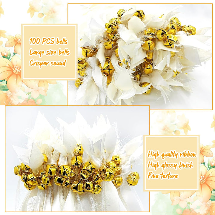 Wedding Wands,50 Stück Stäbe mit 100 Gross Glöckchen und 150 Hochzeitsbändern,Seidenfeenstab,Gastges