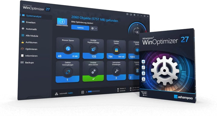 WinOptimizer 27 - 3 USER Lizenz - Tuning für Windows 11 10 7 - unbegrenzte Laufzeit - Sicher, Sauber