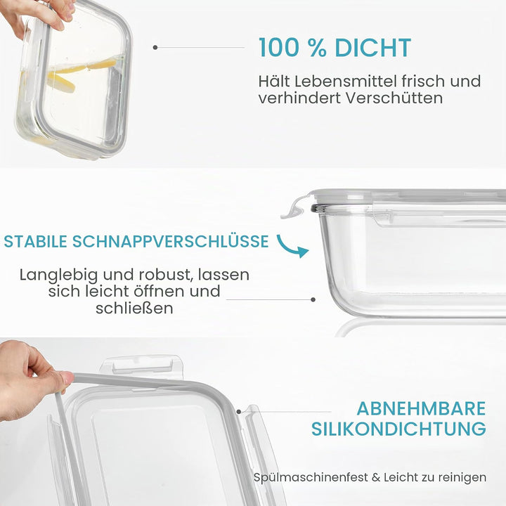 Vtopmart 2 x Glas-Lebensmittelbehälter 2 Pack*1860ml, 2 Pack*1860ml
