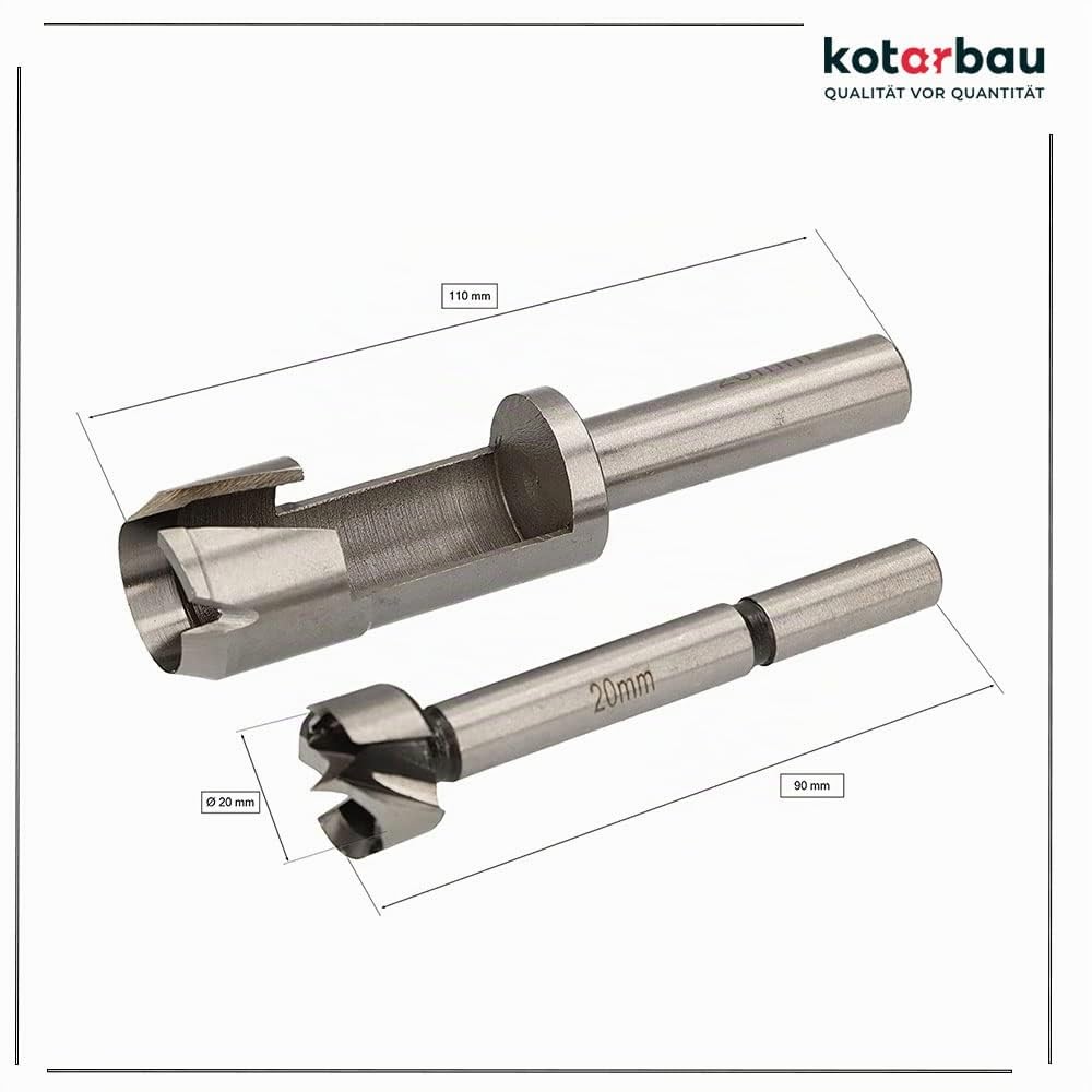 KOTARBAU® Fräser &amp; Bohrer Satz 20 mm Holzbohrer Forstnerbohrer Zapfenbohrer Stopfenbohrer Bohrer Ast