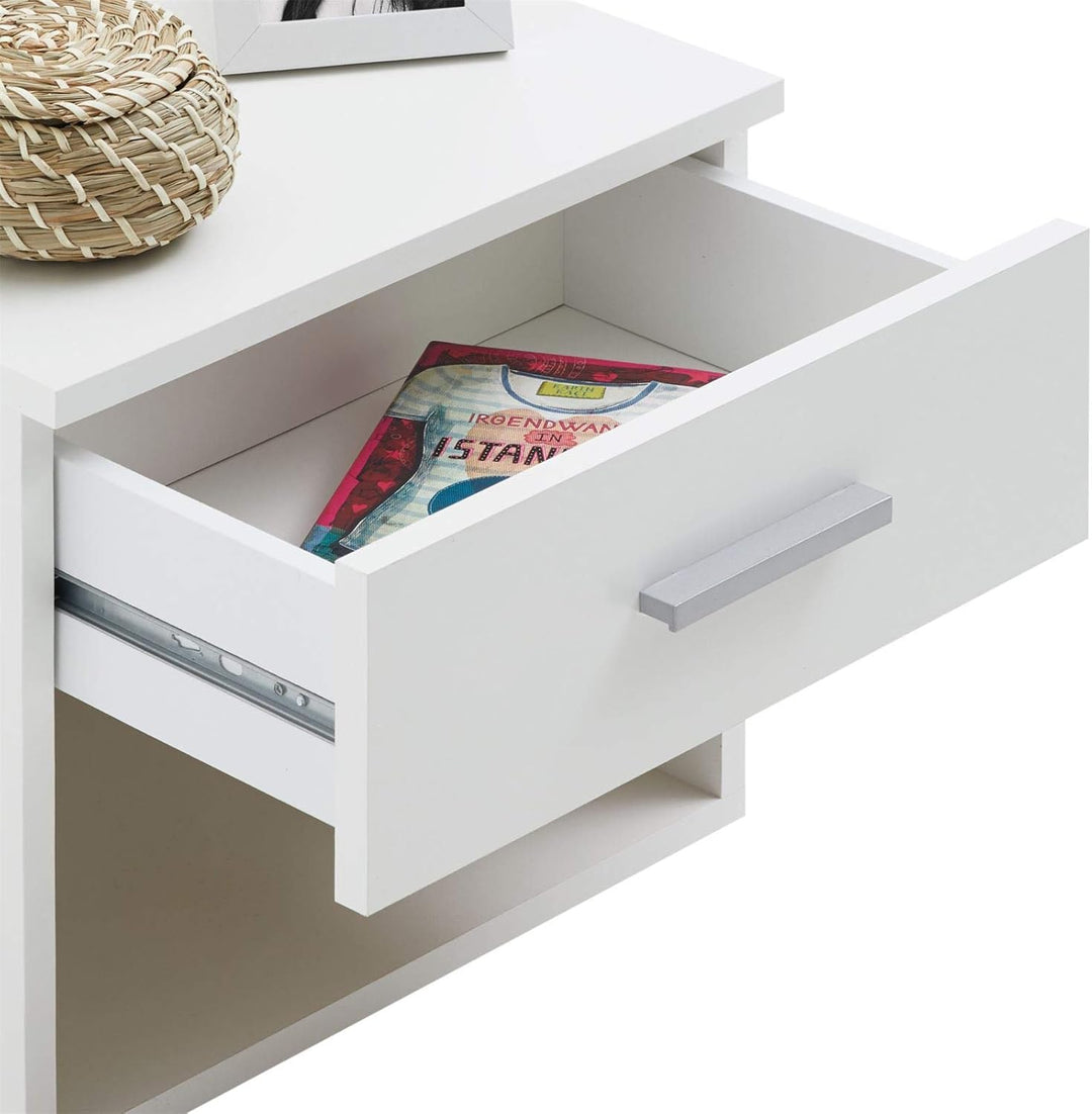 CARO-Möbel Nachttisch Mary im 2er Set Nachtschrank Nachtkommode in Hochglanz weiss mit Schublade und