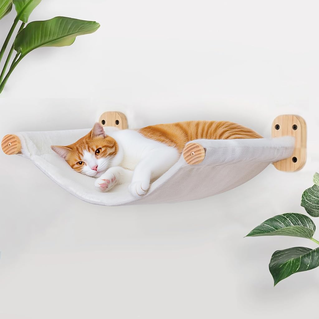 Kletterwand Katzen, Wandmontiertes Katzenhängematte, Kratzbaum Wand, Kiefernholz Katzenregal mit Vli