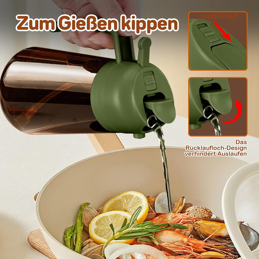 YARRAMATE 2 Stück 470ml Ölsprüher zum Kochen, 2-in-1 UV Schutz ölzerstäuber für die Küche, Bernstein