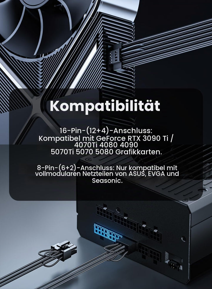 Fasgear PCIe 5.0 GPU Stromkabel ummantelt 70cm | 16pin(12+4) 12VHPWR Anschluss für RTX 3090Ti 4080 4