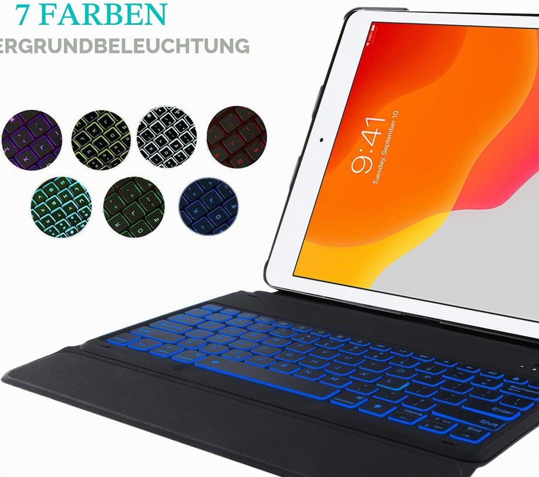 YGoal Tastatur Hülle für Galaxy Tab A7, QWERTZ Layout Ultra-Dünn Hülle mit 7 Farben Hintergrundbeleu