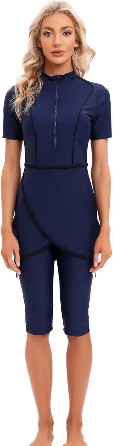 seafanny Frauen Muslimische Bademode Crop Short Burkini Modest Badeanzug mit Frontreissverschluss 42