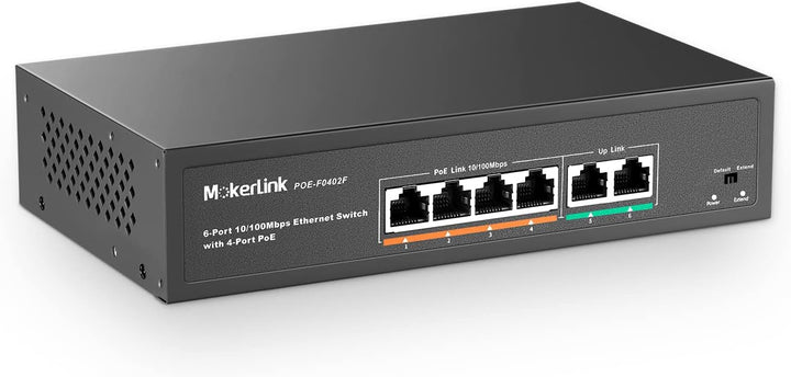 MokerLink 4 Port PoE Switch mit 2 Uplink Ethernet-Ports, 78W High Power, Unterstützung IEEE802.3af/a