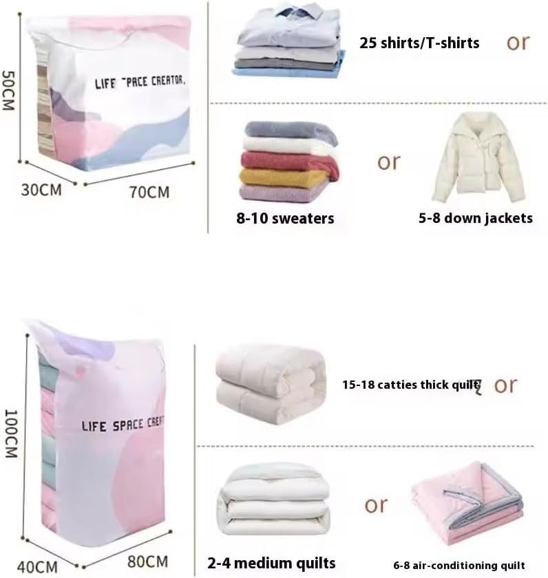 2 Pack No‑Pump Vacuum Storage Bags, Vakuumbeutel ohne Pumpe, Vakuum-Aufbewahrungsbeutel, platzsparen