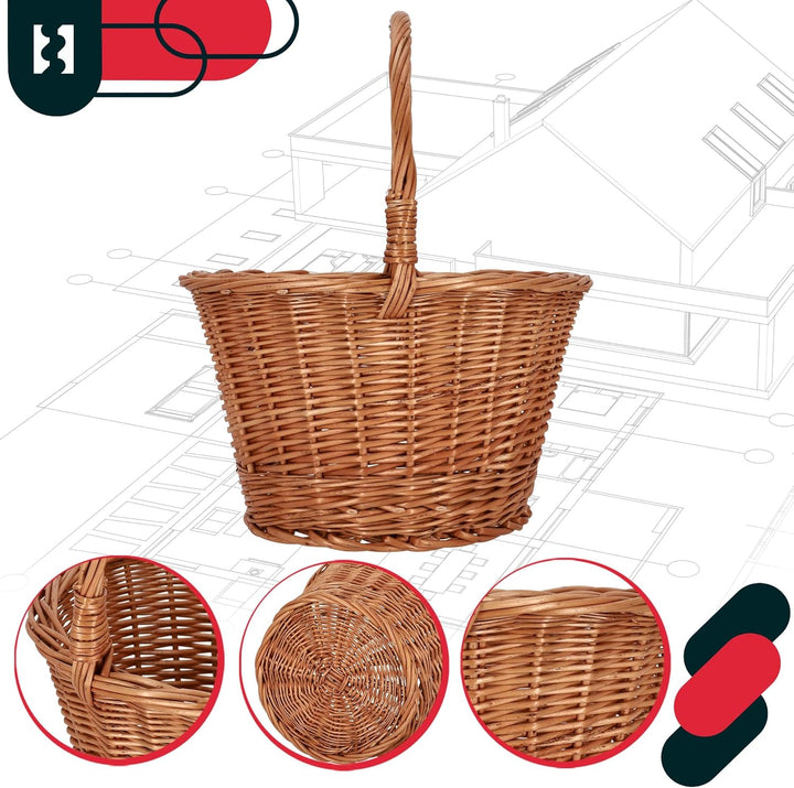 KOTARBAU® Einkaufskorb - Aufbewahrungskorb - Korb Geflochten - ⌀ 36 cm - Pilzkorb – Korb für Obst –